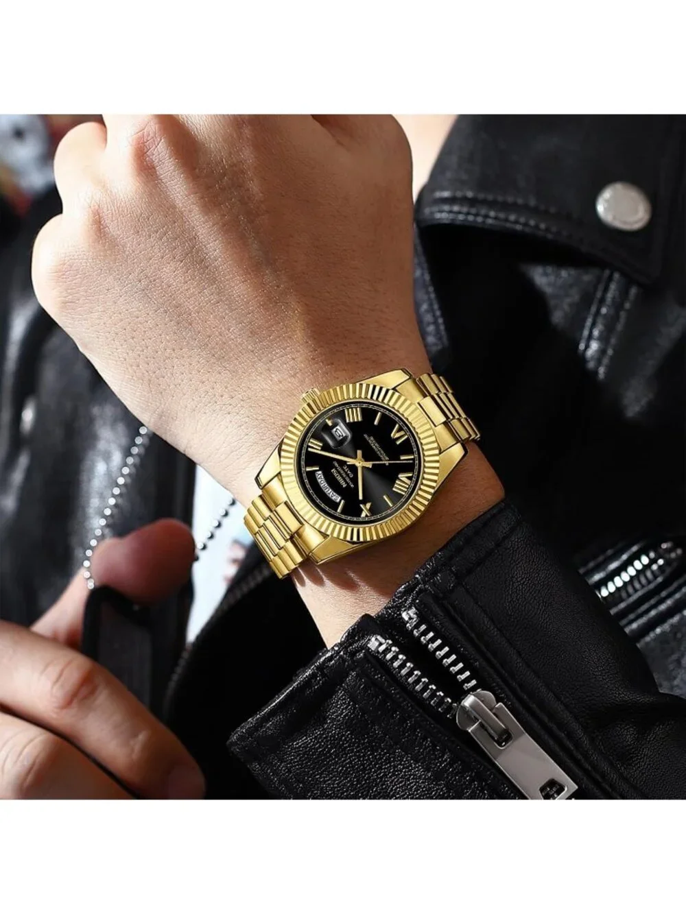 Nibosi Men's Gold Black Analog Quartz Stainless Waterproof Desiger Wrist Watch